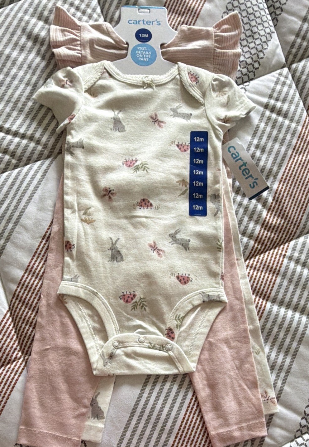 Carter’s 2pc Baby Girl Outfit Set Bodysuit & Pants Pink 18M Bow Animal