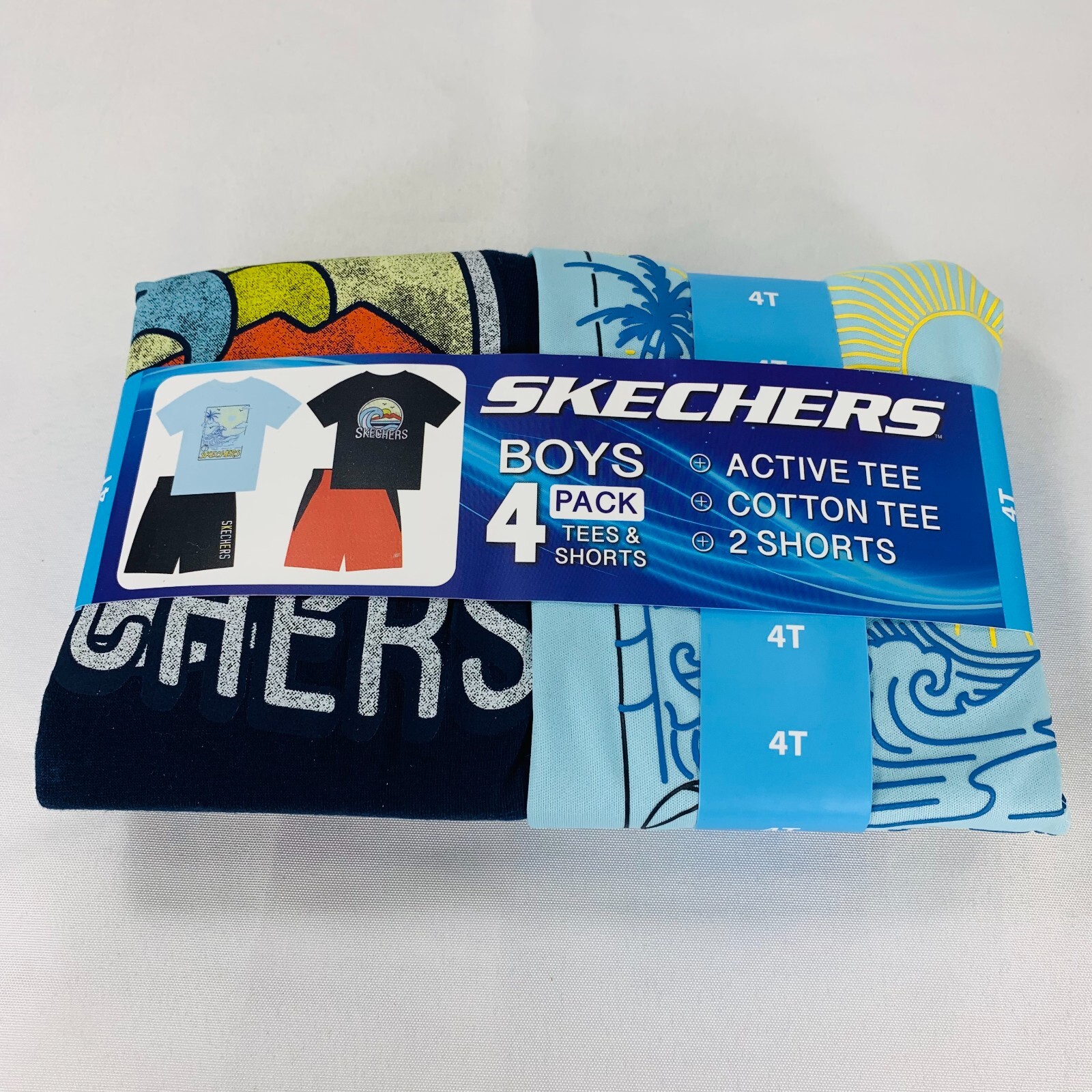 Skecher’s Boy’s 4 Pieces -Pack Cotton Tees & Shorts Size 4T Sea Waves