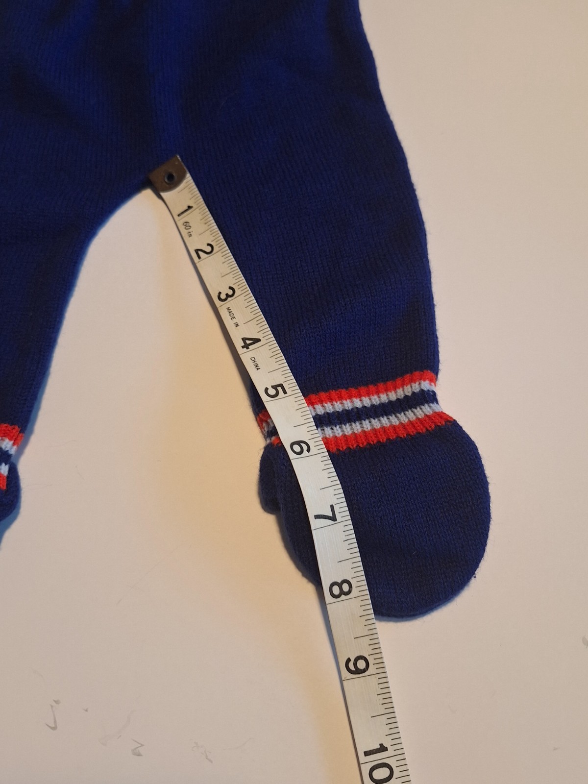 VTG Baby Boy 2pc Knit Outfit Sz 3 Months Built in Booties Blue/Red Acrylic