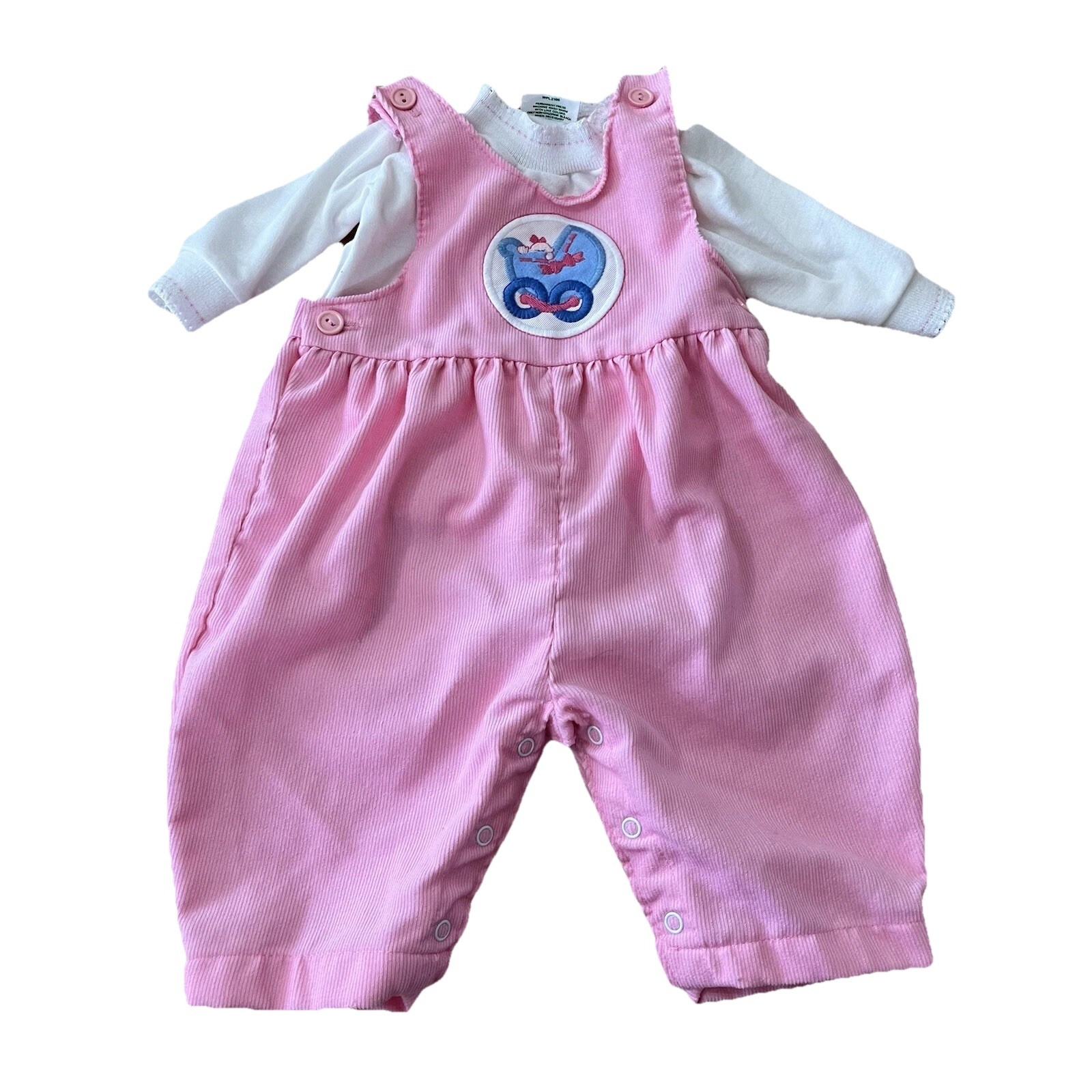 Vintage Healthtex Pink Bib Overalls White Shirt Baby Girls 6 Months USA