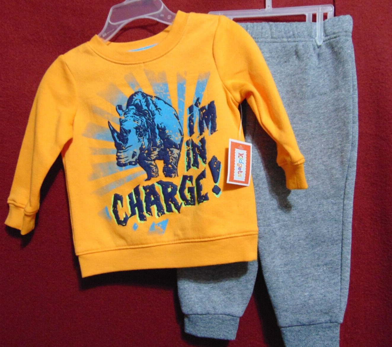 I’M IN CHARGE Rhino 2 pc. Boys Size 12M Fleece Sweat Suit Jogger Set NEW