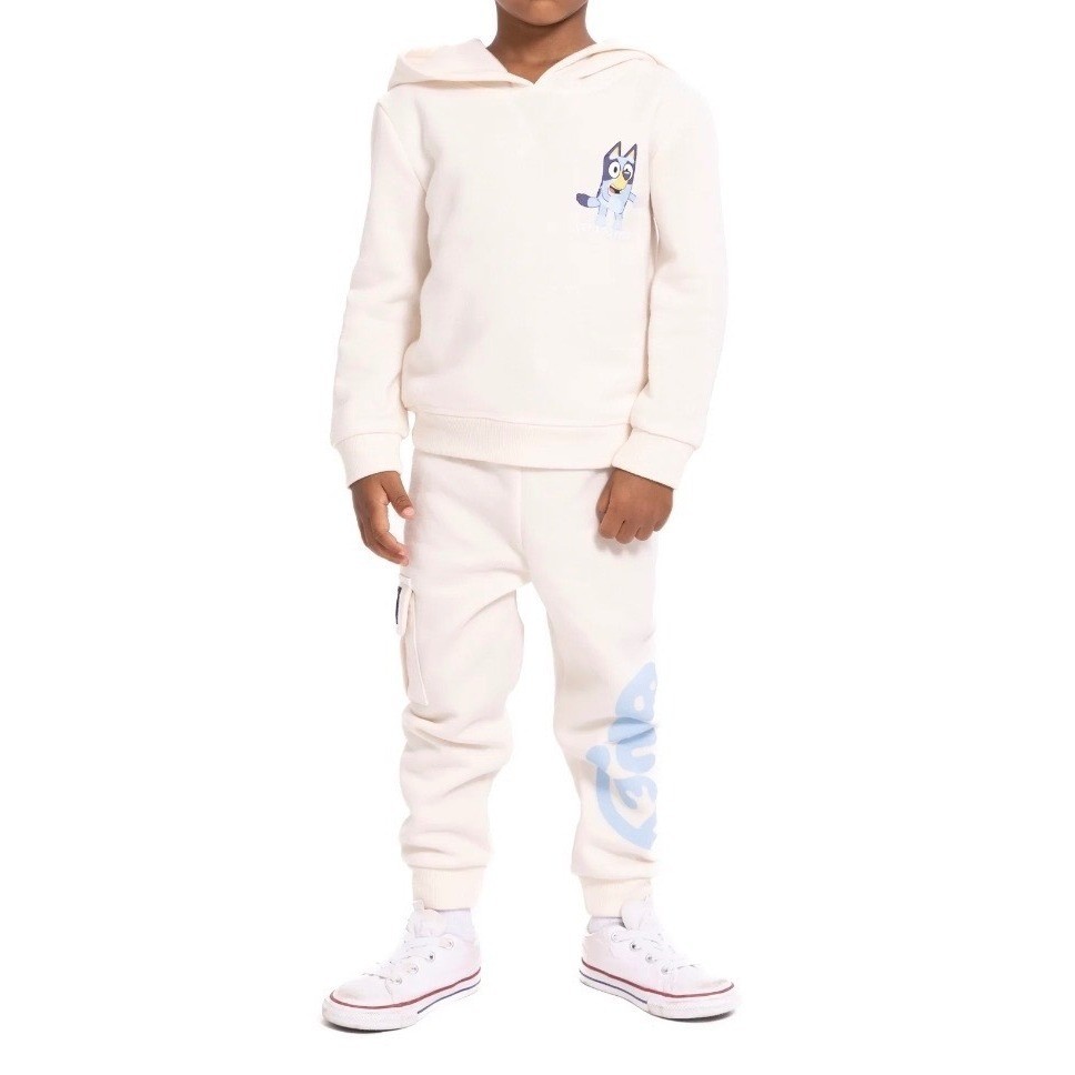 Bluey Kids Hoodie and Joggers Set Cream Bluey Family Graphic 2-Piece Outfit 3T