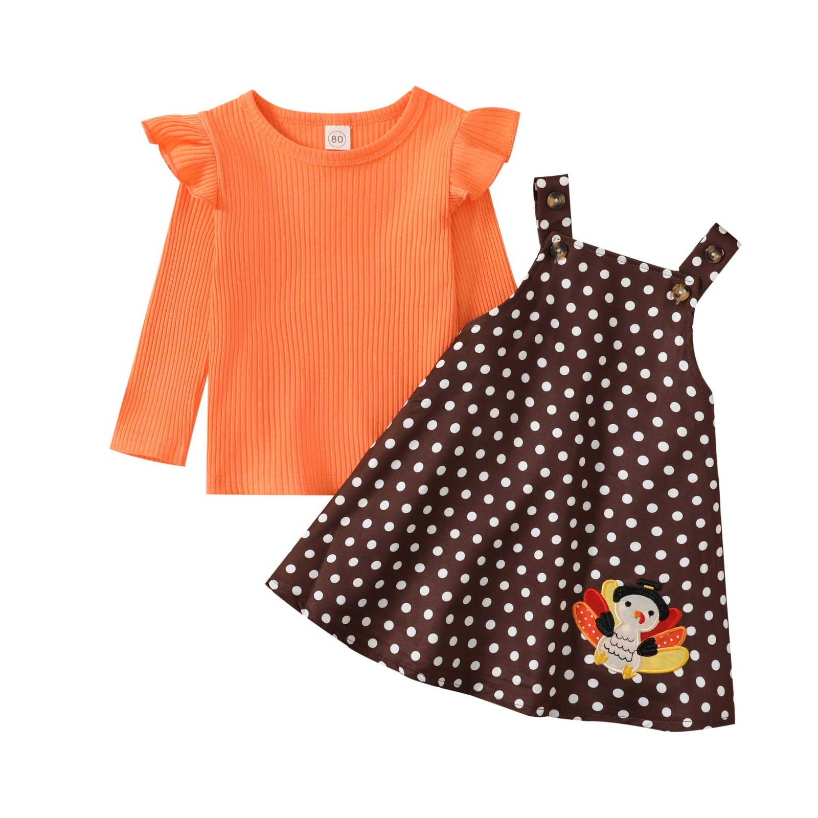 Girl’s Toddler Girl Thanksgiving Outfit Set (Orange- Brown, 12-18 Months)