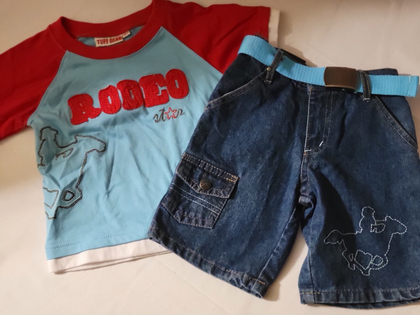 TUFF GEAR Baby Boys 18 Month Choice Rodeo Belted Shorts Shirt Cotton Outfit NWT