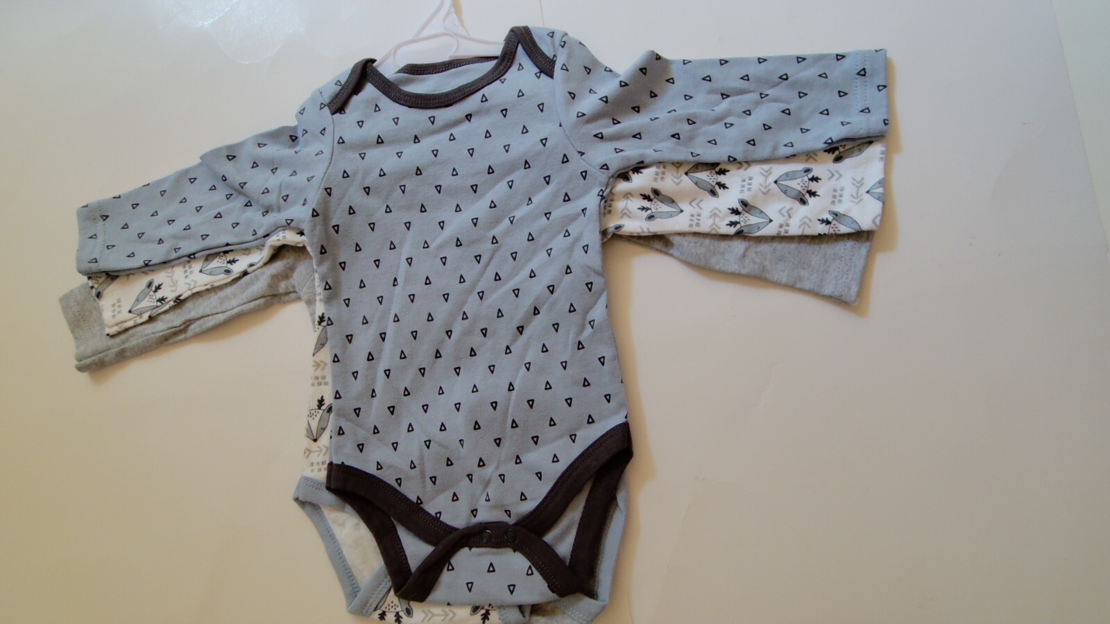 Baby boy, 6-9 months, full body suit long sleeve, 3 piece, 100% cotton.