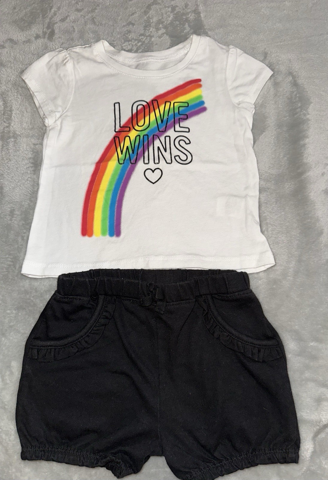The Children’s Place Girls Outfit 12-18mo Rainbow Graphic Tee Shorts PRIDE love