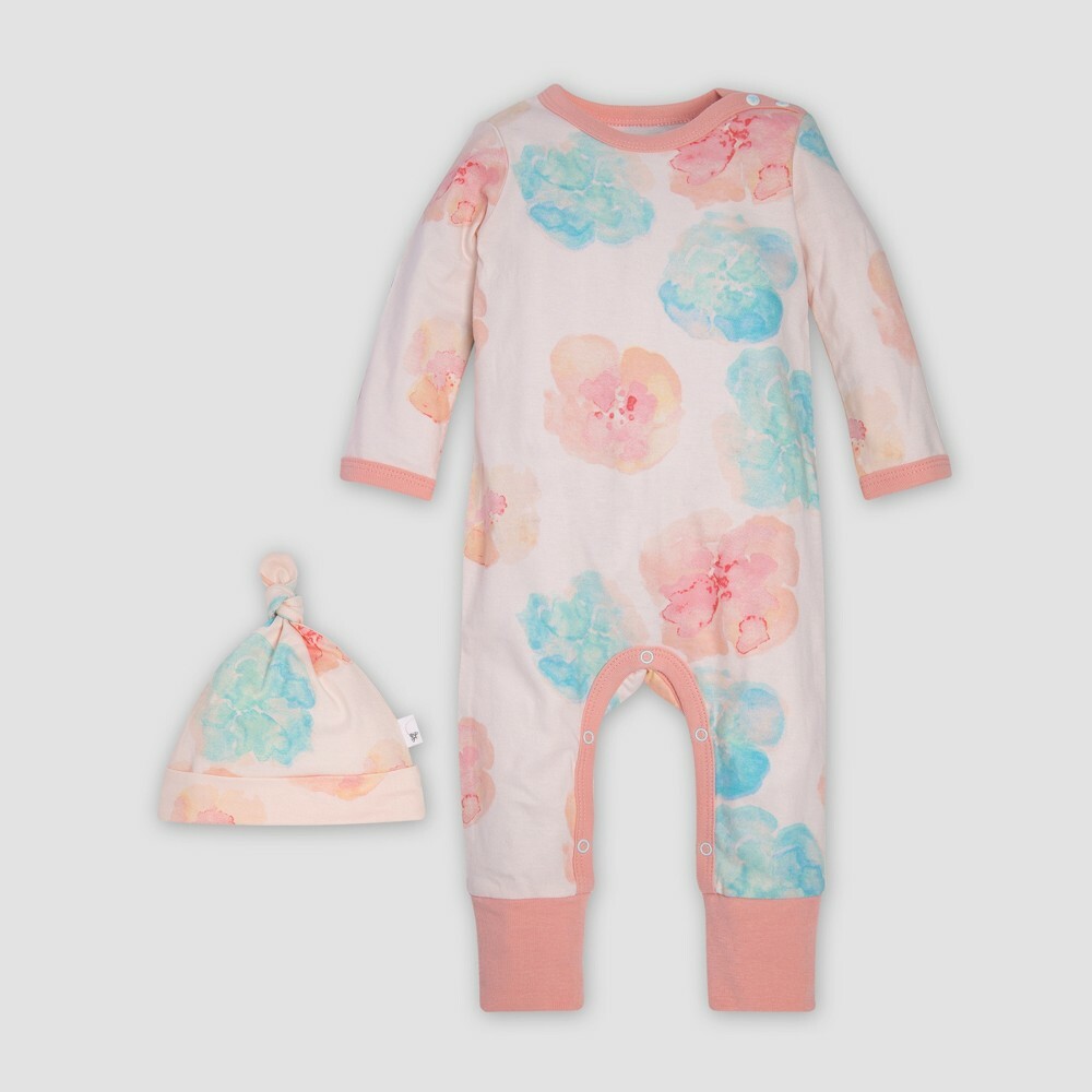 Burt’s Bees Baby Girls’ Morning Poppy Coverall & Knot Top Hat Set, 18 months