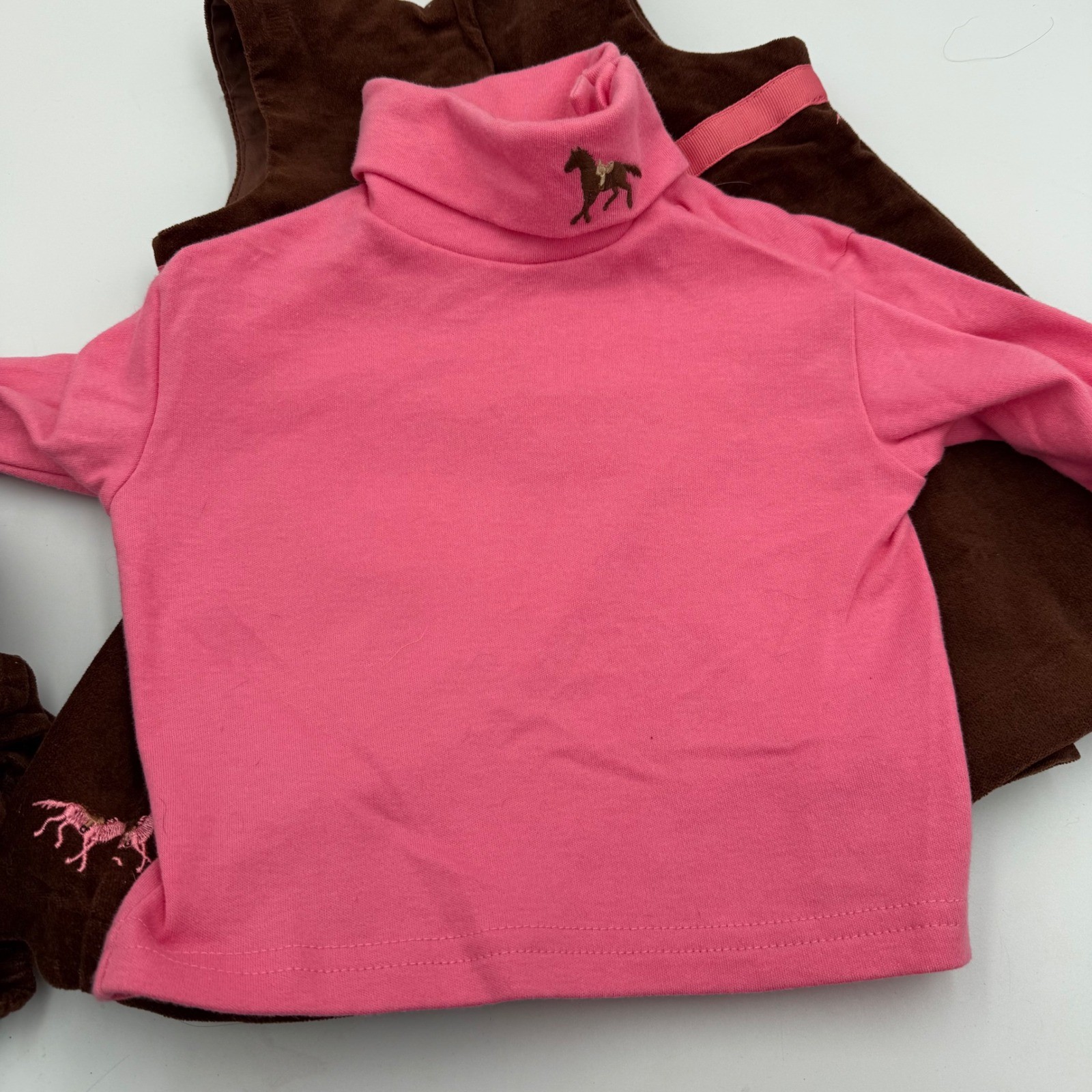 Hartstrings 12M Embroidered Horse Dress 3 Pc Set Pink Brown Baby Girl Outfit
