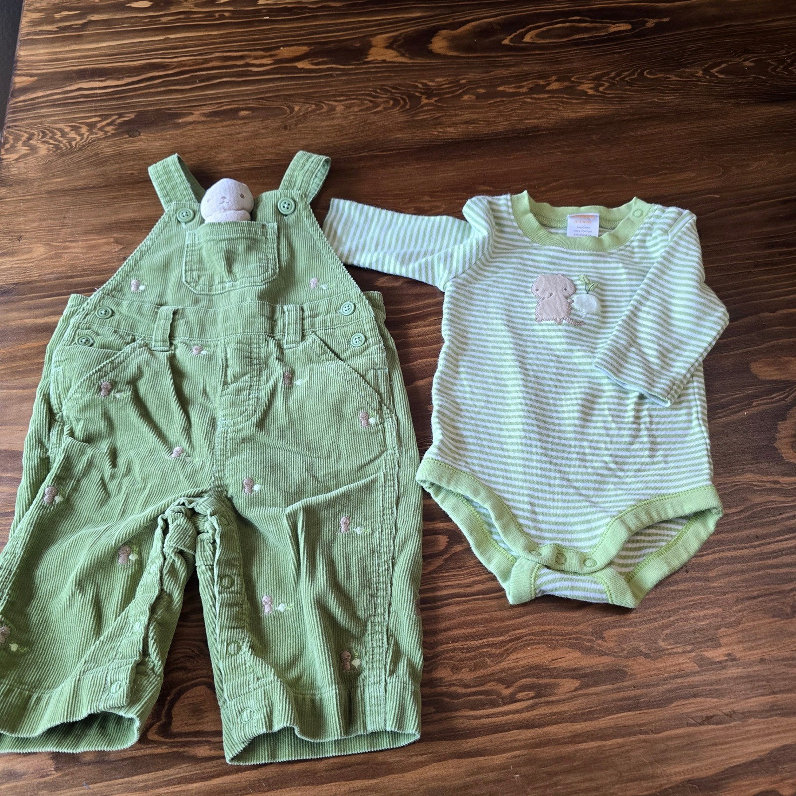 Vintage Gymboree Does Your Garden Grow Baby Corduroy Overalls & Striped Set 0-3M