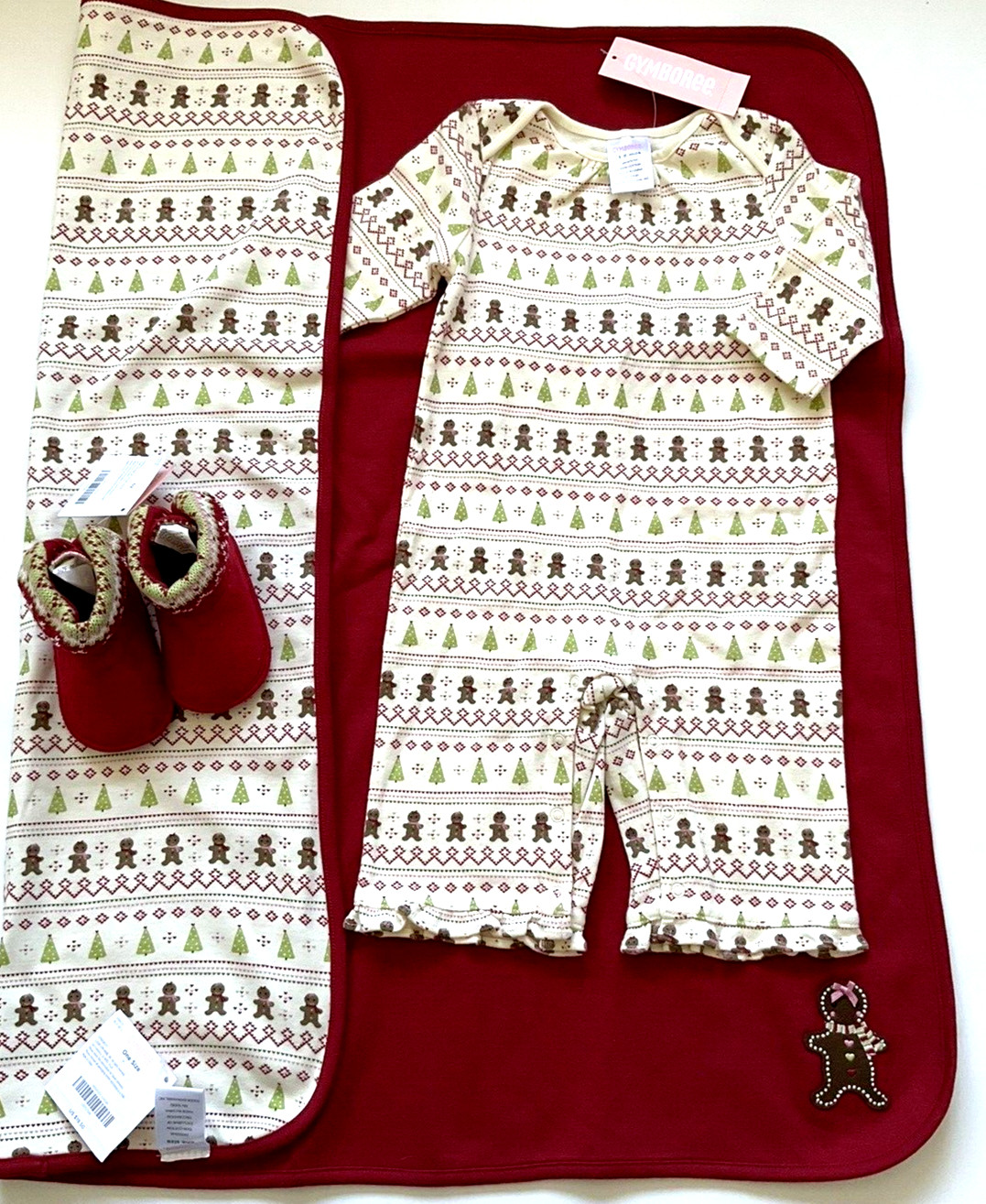 NWT Gymboree 2008 GINGERBREAD COOKIES Holiday 3pc Blanket, Romper, booties 3-6 M