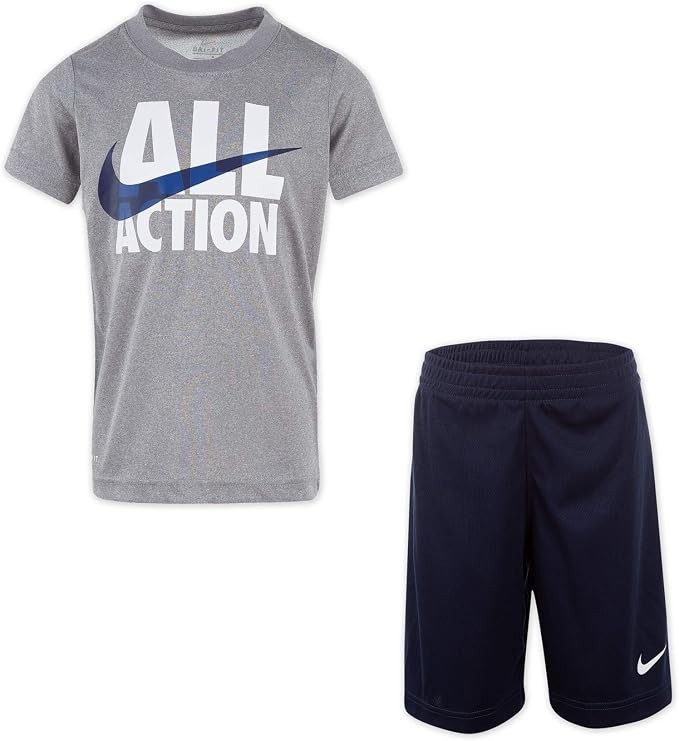 NEW Toddler Boy’s Nike 2 Piece Set Gray Navy Shirt and Shorts Size 4T