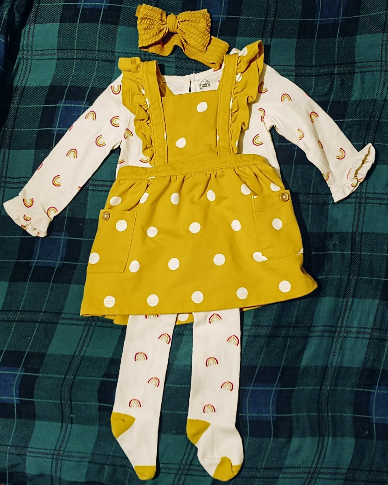 Wonder nation Baby Dress HeadBand Top and Tights Set 4 pieces Size 6-9 M Pockets