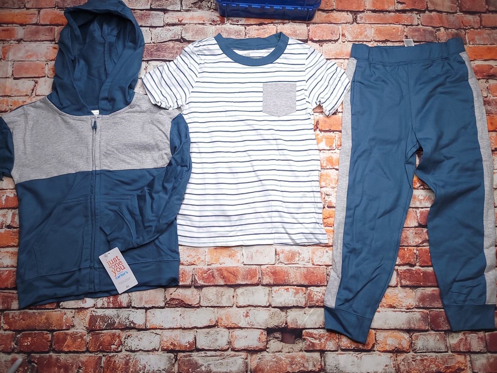 Carters Just One You Boys 4T 3 Piece Hooded Hoodie T Shirt Pants Set Brand New