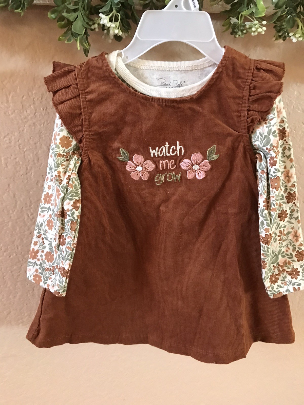 Toddler Girl Fall 2 Piece Outfit/Dress And Top Brown Size 12 MO