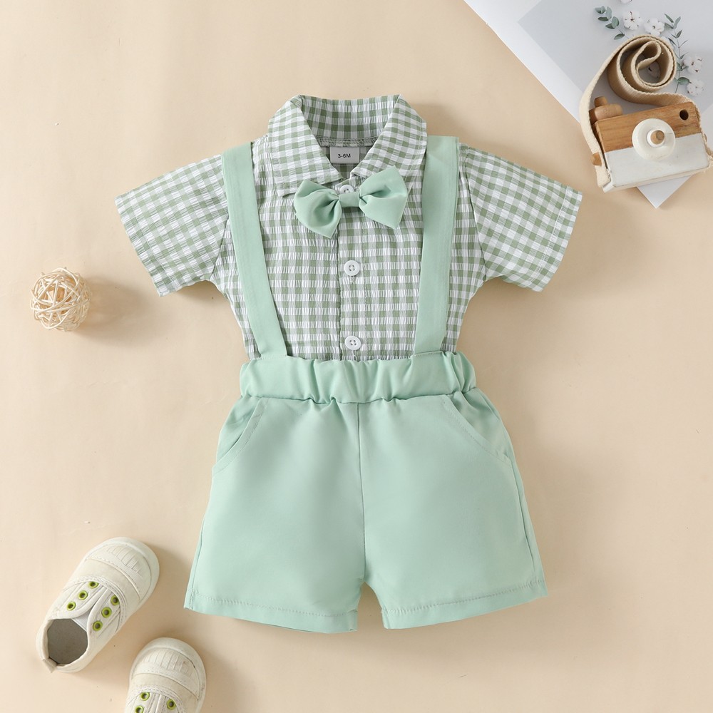 Newborn Baby Boys Gentleman Clothes Bowtie Short Sleeves Shirt Pants Outfit Sets