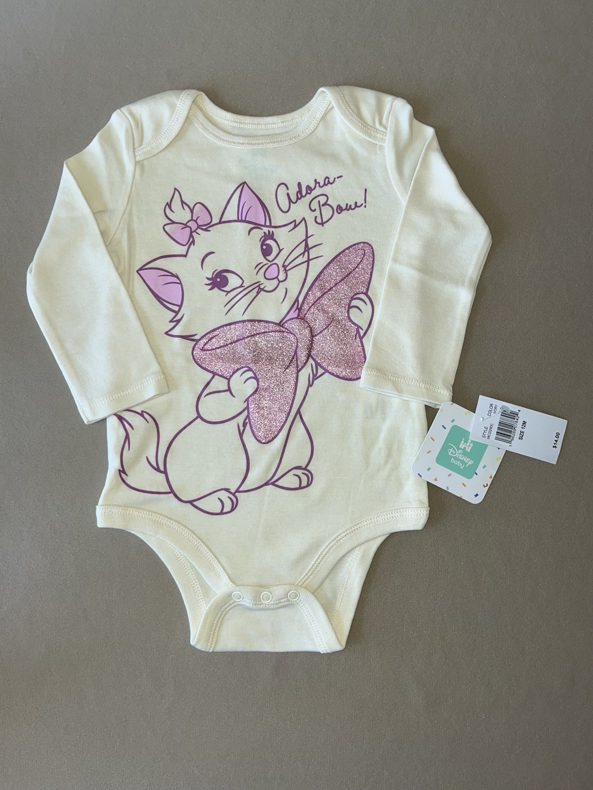 Disney Baby Girls Aristocats “Marie” 12 Months One-Piece Bodysuit, New With Tags