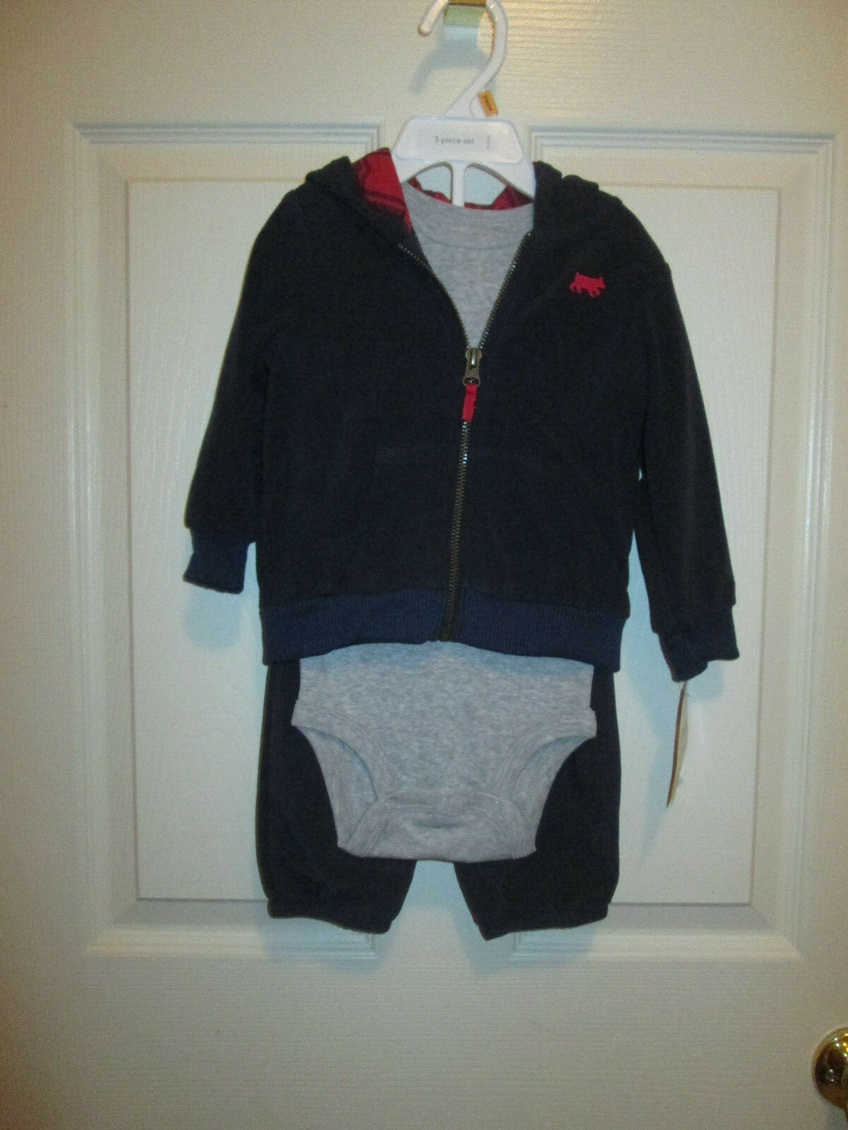 Carter’s Baby Boys 3 Piece Pants Bodysuit Hoodie Set Blue Bear 12M NWT