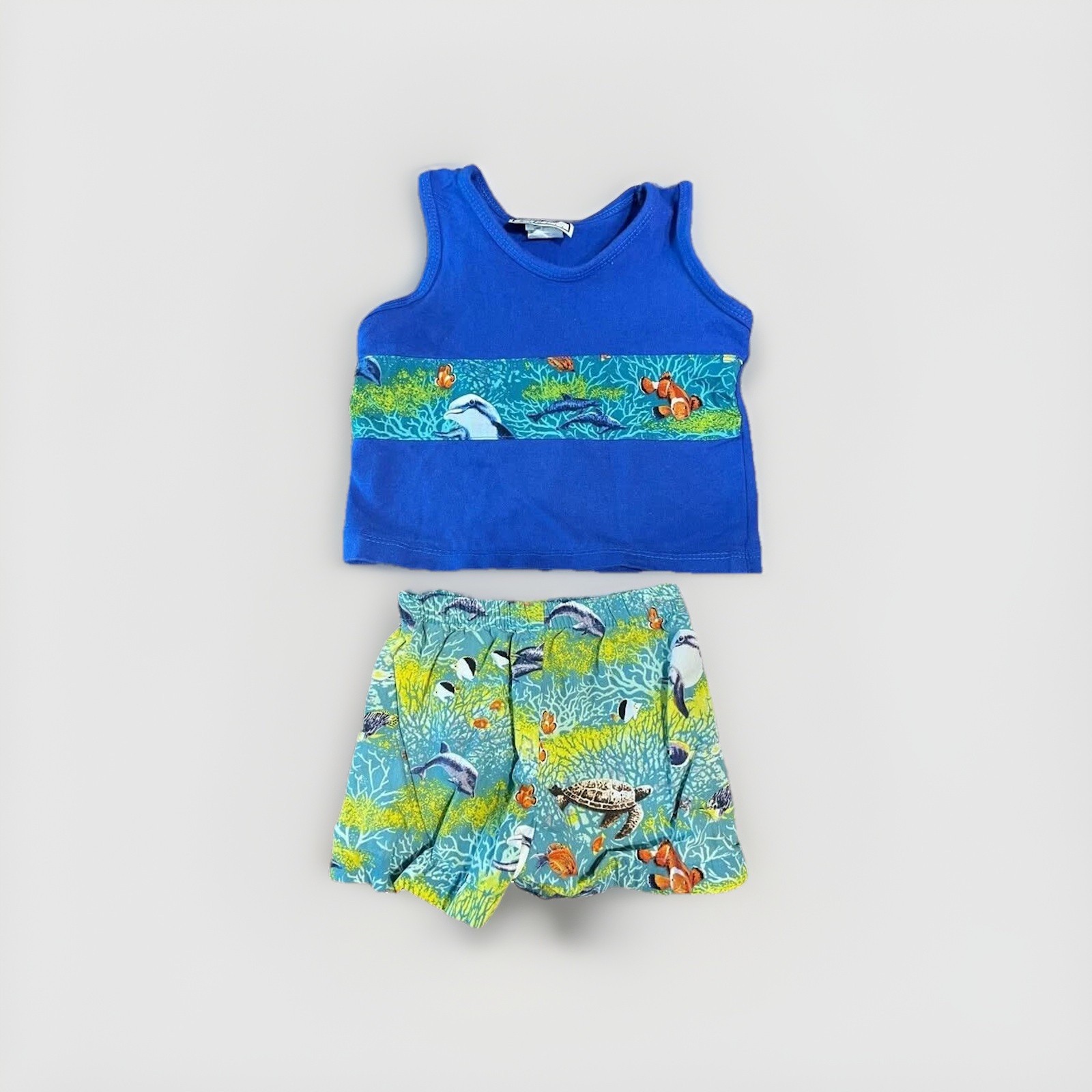 Hawaiian Marine Life Graphic Print Outfit Set Tank & Short Boy Infant Sz 12 Mo