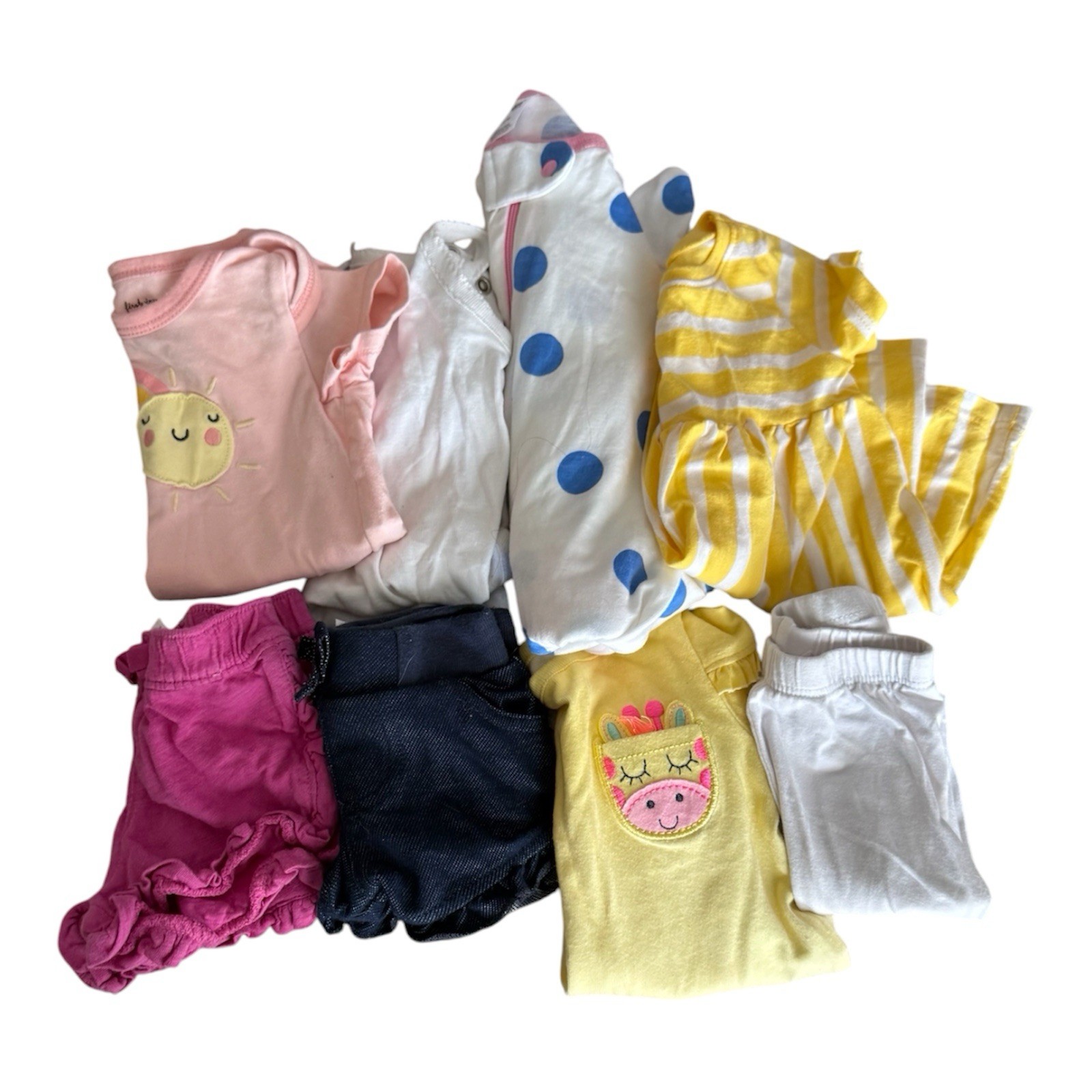 Lot Of 8 Baby Girl Clothes Size 0-6 Month One Piece, Shorts, Pants ,dress