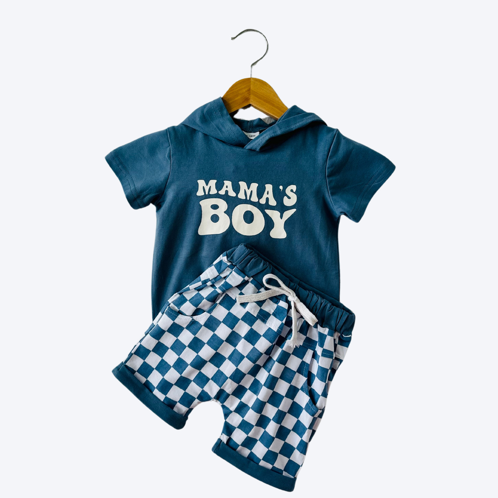 Baby Toddler Boy Mama’s Boy Hooded Short Set Blue