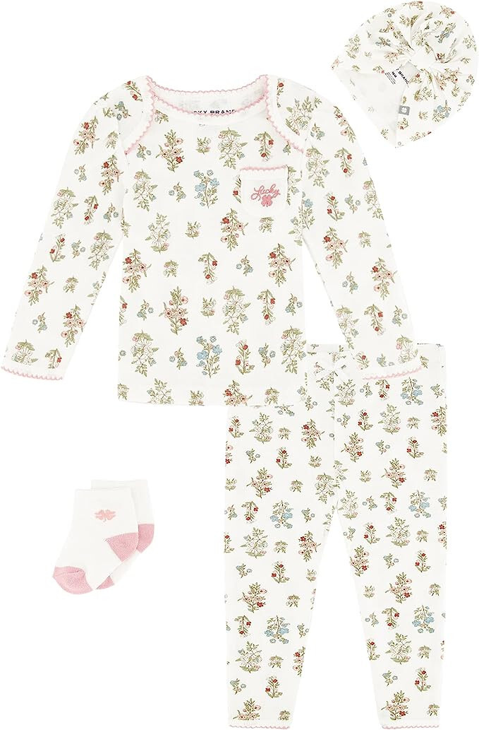 NEW Lucky Brand Country Rose Baby Girl Pant Set Outfit w/ hat & socks 3 or 6 mo