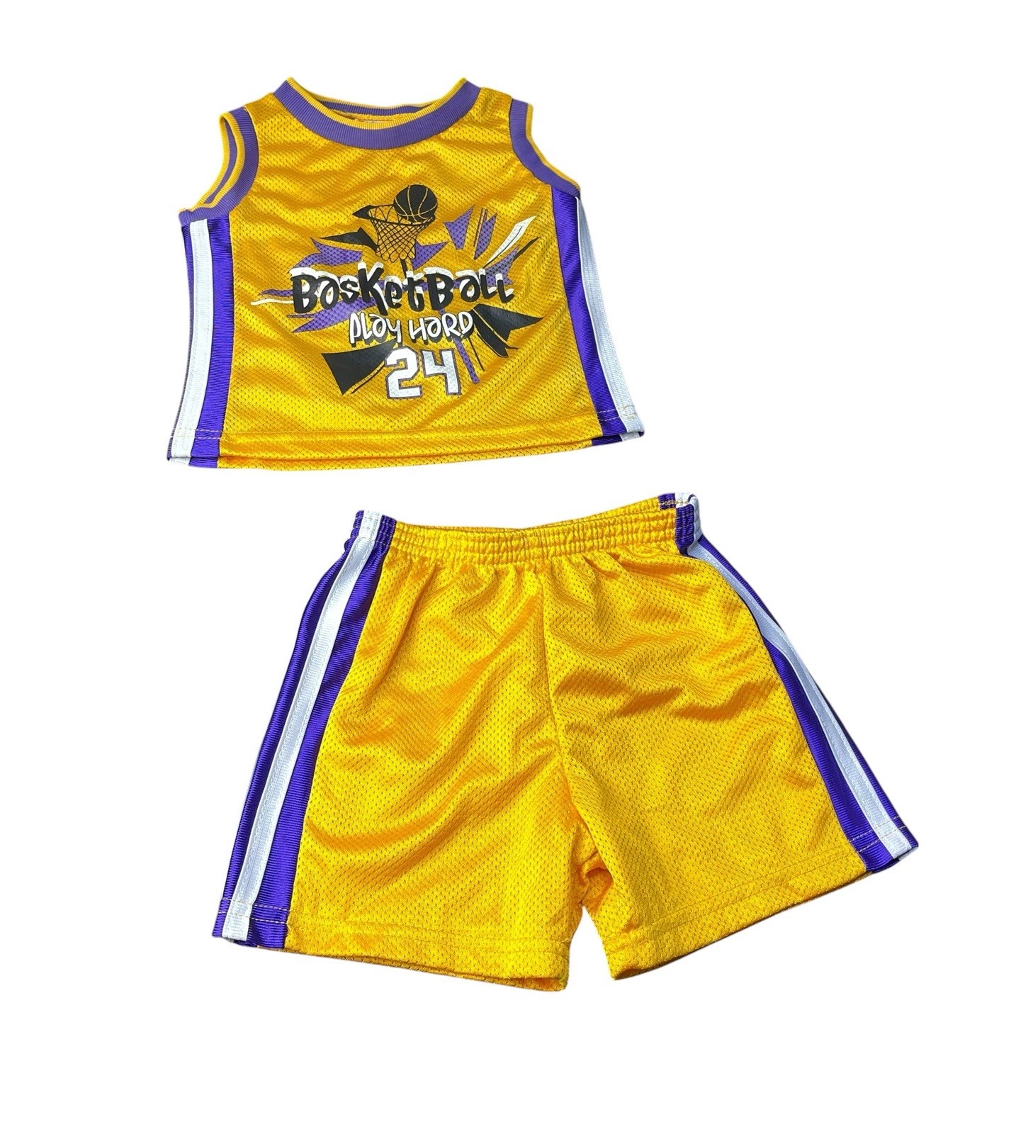 Kidgets Yellow Purple #24 Basketball Jersey & Short Set Size 12 Months Play Hard