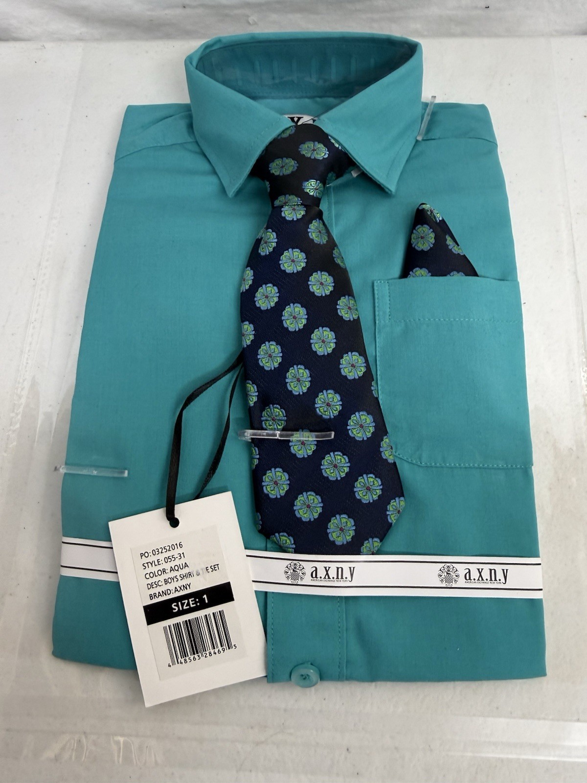 Toddler Boys Aqua Dress Shirt And Tie Size 1 New Free Shipping