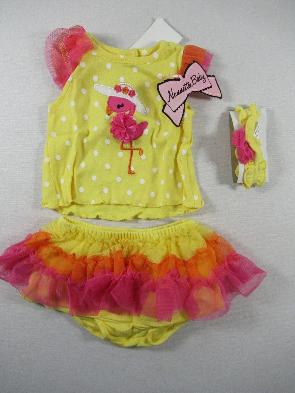 NEW Nannette Baby 3-Piece Outfit Girl 3-6 Months Short Sleeve Tulle Frilly