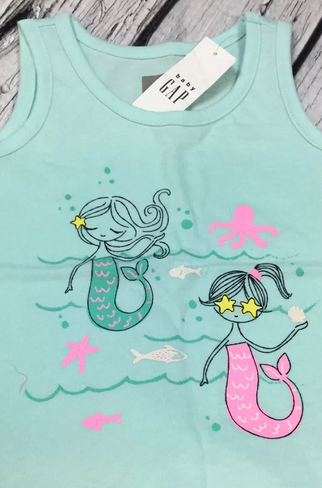 Baby Gap Girls 18-24 Months Teal Mermaid Shirt & Pink Shorts Outfit. Nwt