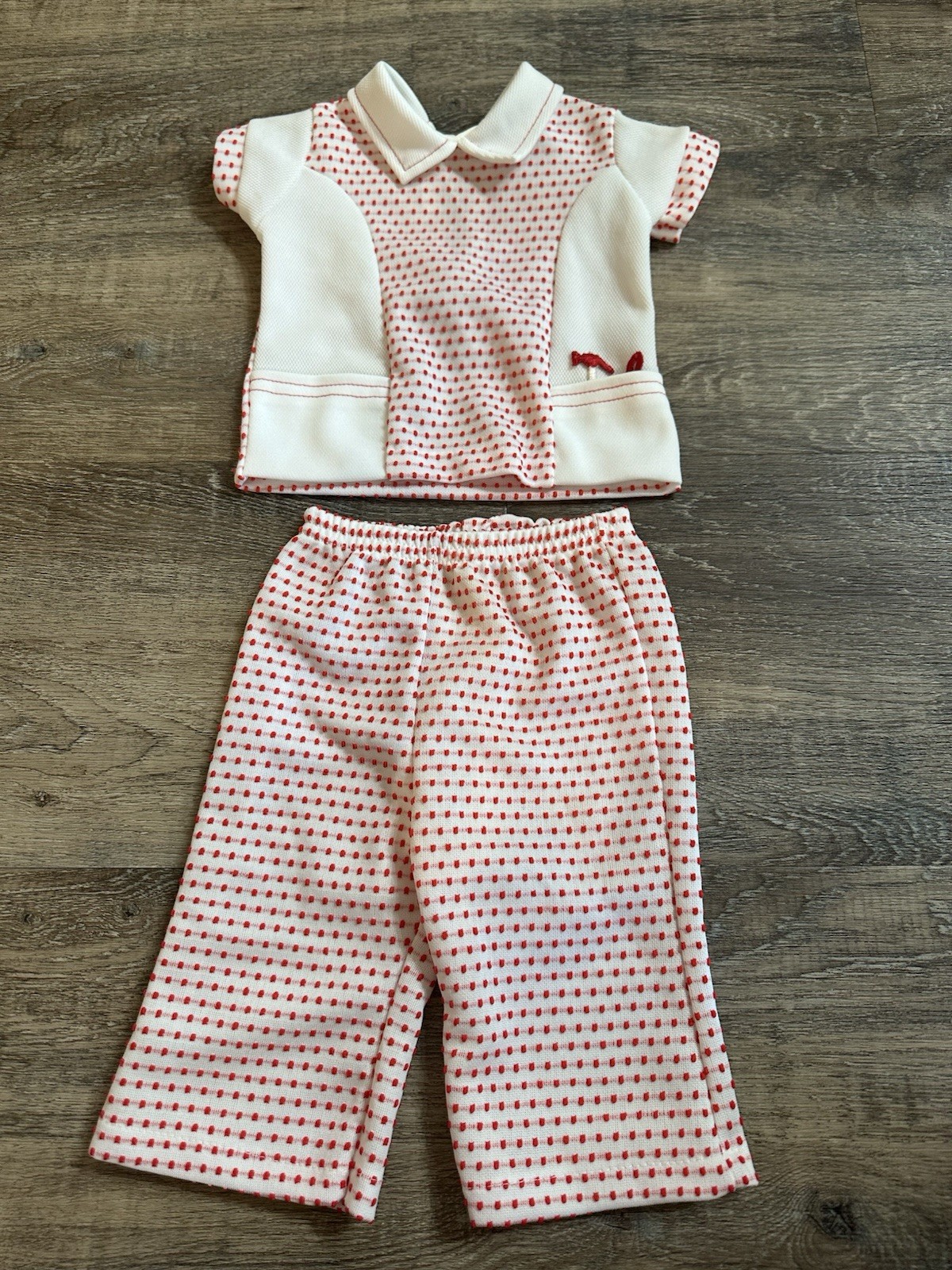 Vintage Baby Outfit Size 0-6 Months Red White Polka Dots Shirt Pants Polyester