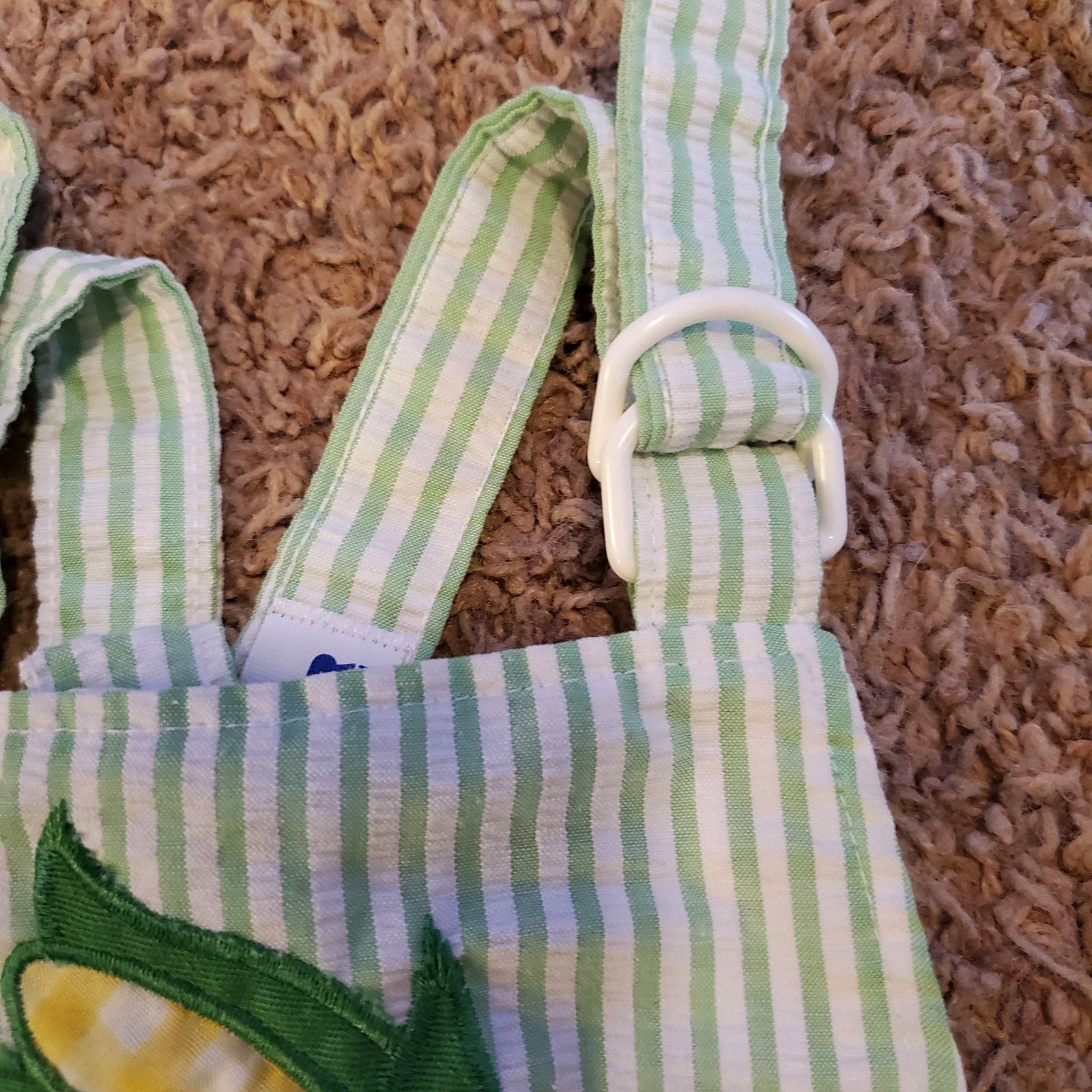 Vintage Overall Romper Chandler 18mo Green Seersucker Stripe Farm Corn Made Usa