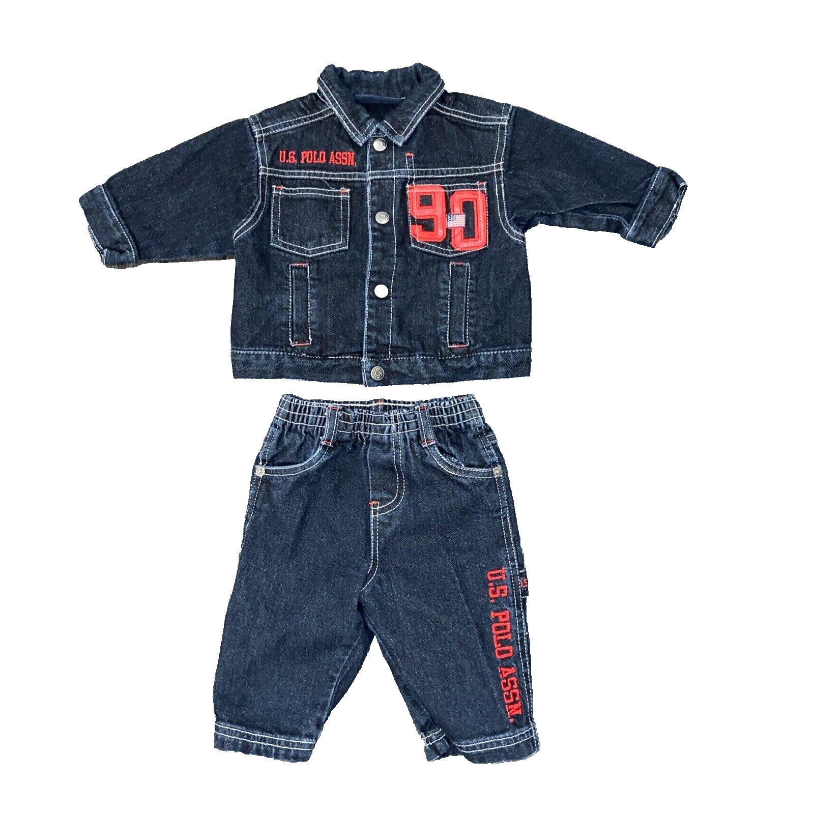 US POLO ASSN 1890 Blue Denim Jacket (Trucker Style) & Jean Both Are: 3-6M