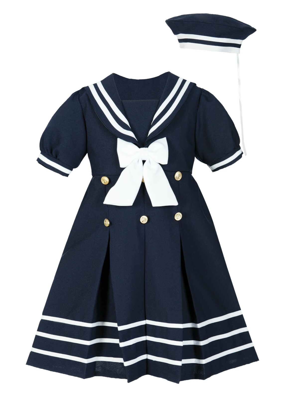 KIDS GIRLS NAVY WHITE SAILOR NAUTICAL PARTY WEDDING OUTFIT DRESS SET WITH HAT