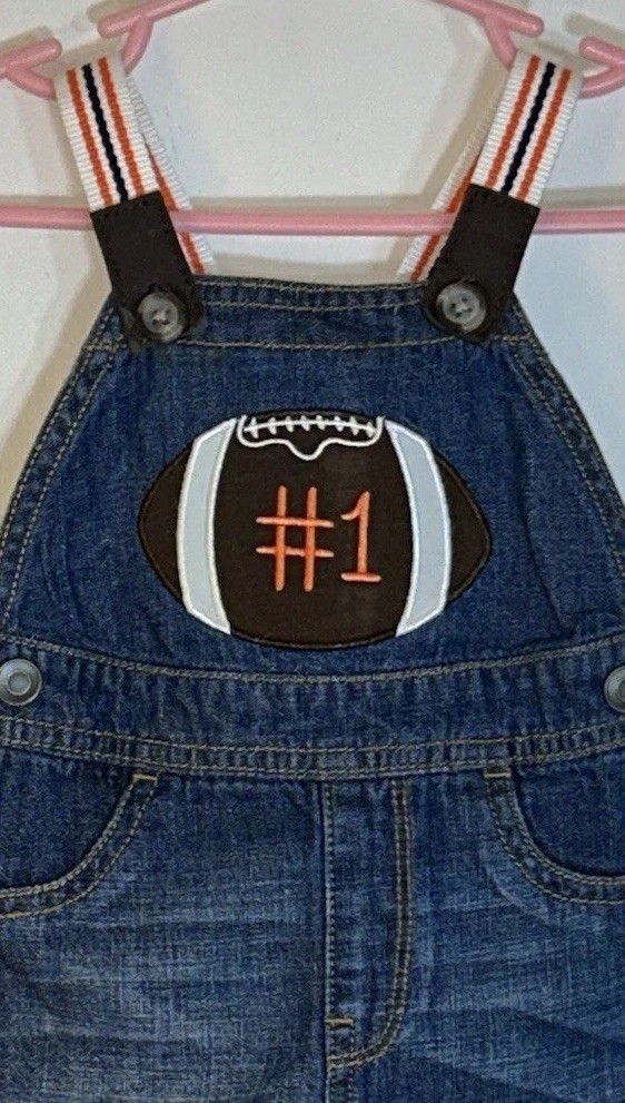 The Children’s Place Boy 3/6M 2 Piece Outfit Denim Overall Short Top Football
