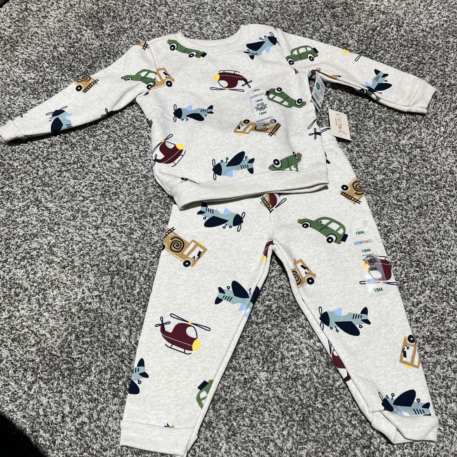 Garanimals 2 Piece Baby Boy Plane Car Fleece Theme Sweat Suit Size 18 Months
