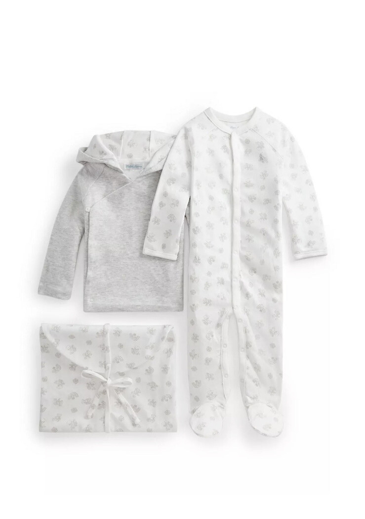 New Polo Ralph Lauren Baby Boys Girls 3 Piece Jacket, Coverall And Bag Grey 6M