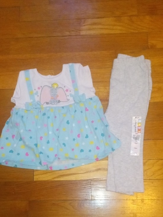 Baby Girl Dumbo Top & Light Gray Leggings Set – Blue/Pink/Yellow 18 months