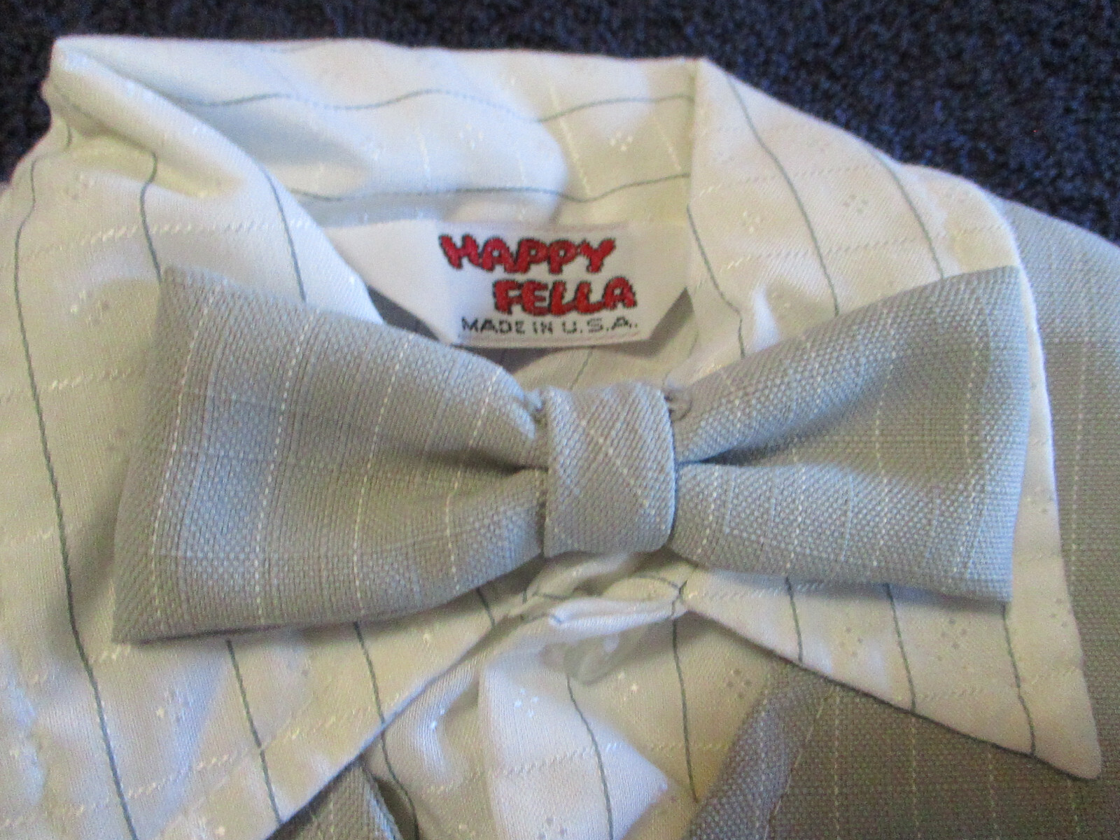 HAPPY FELLA Boys Vintage Pinstripe Suit 3 Piece W Bow Tie Size 12 Mos – Gray