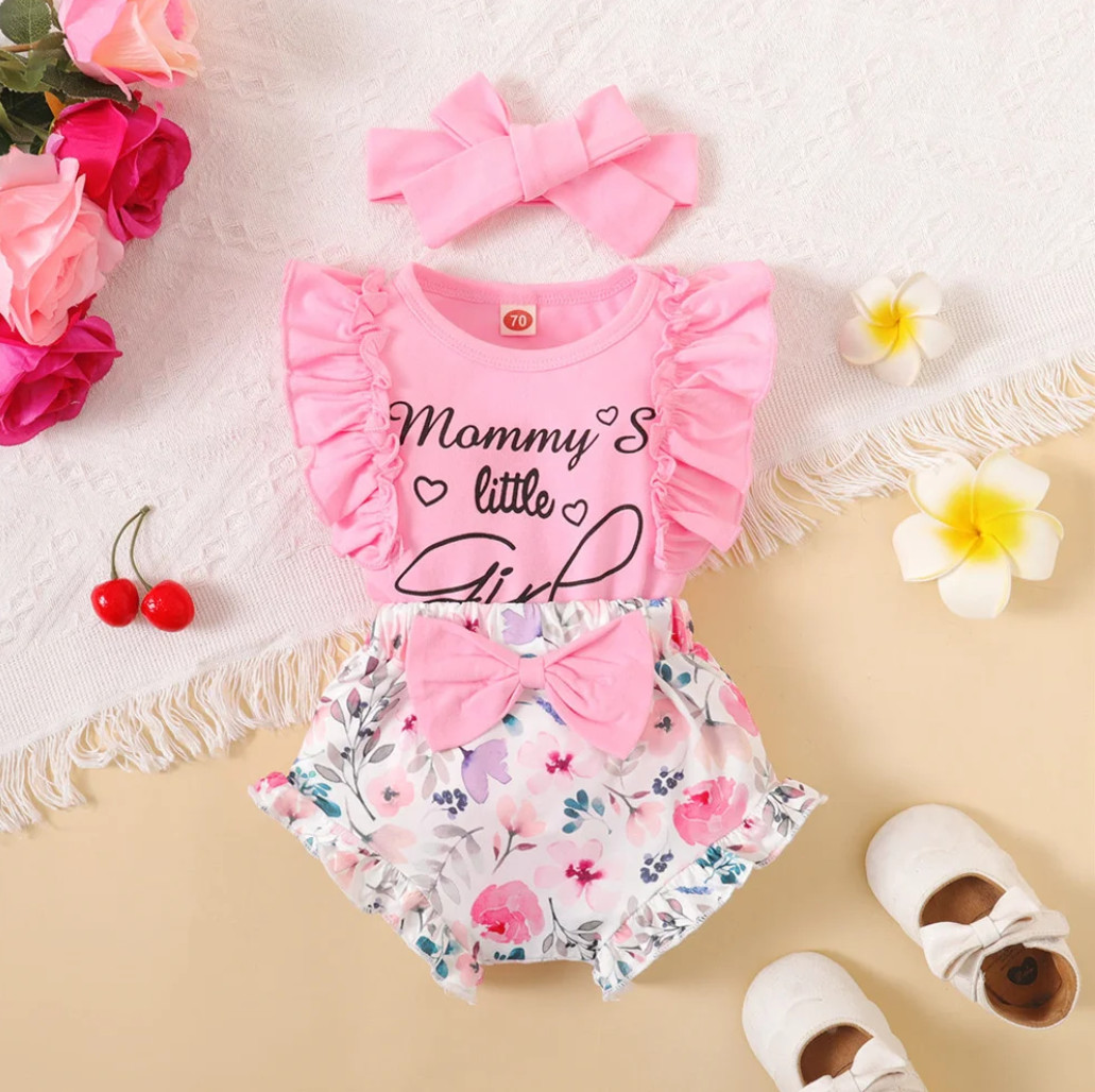 Newborn Baby Girl Clothes Mommy’s Girl Print Sleeveless Romper Top Flowers Short