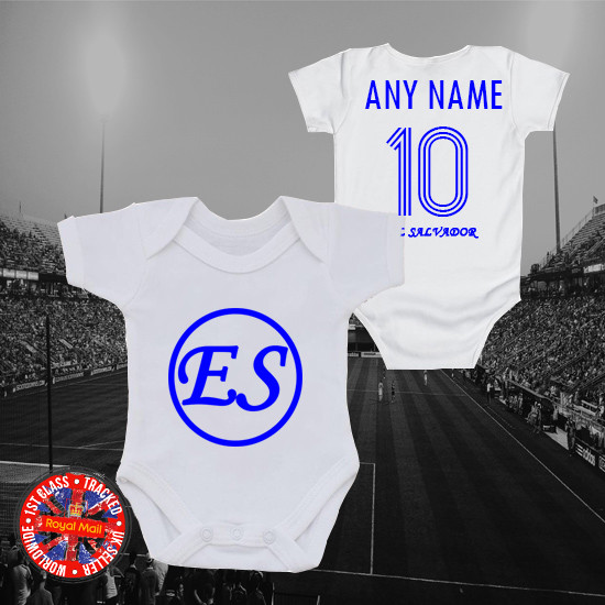 El Salvador Personalised Football baby grow vest, kids t-shirt, Latino. Gift