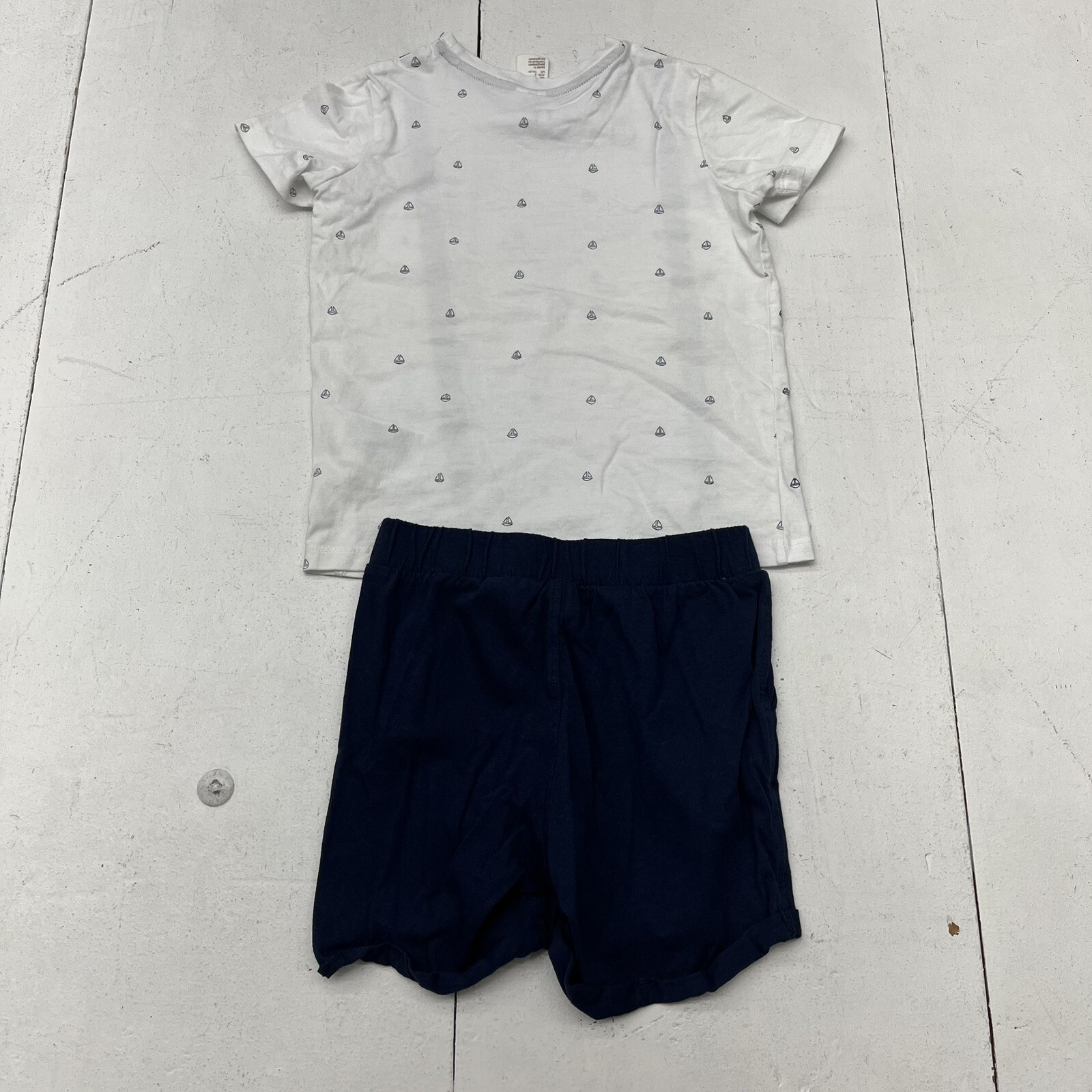 H&M White & Blue Sail Boat 2 Piece Set Boys Size 2T