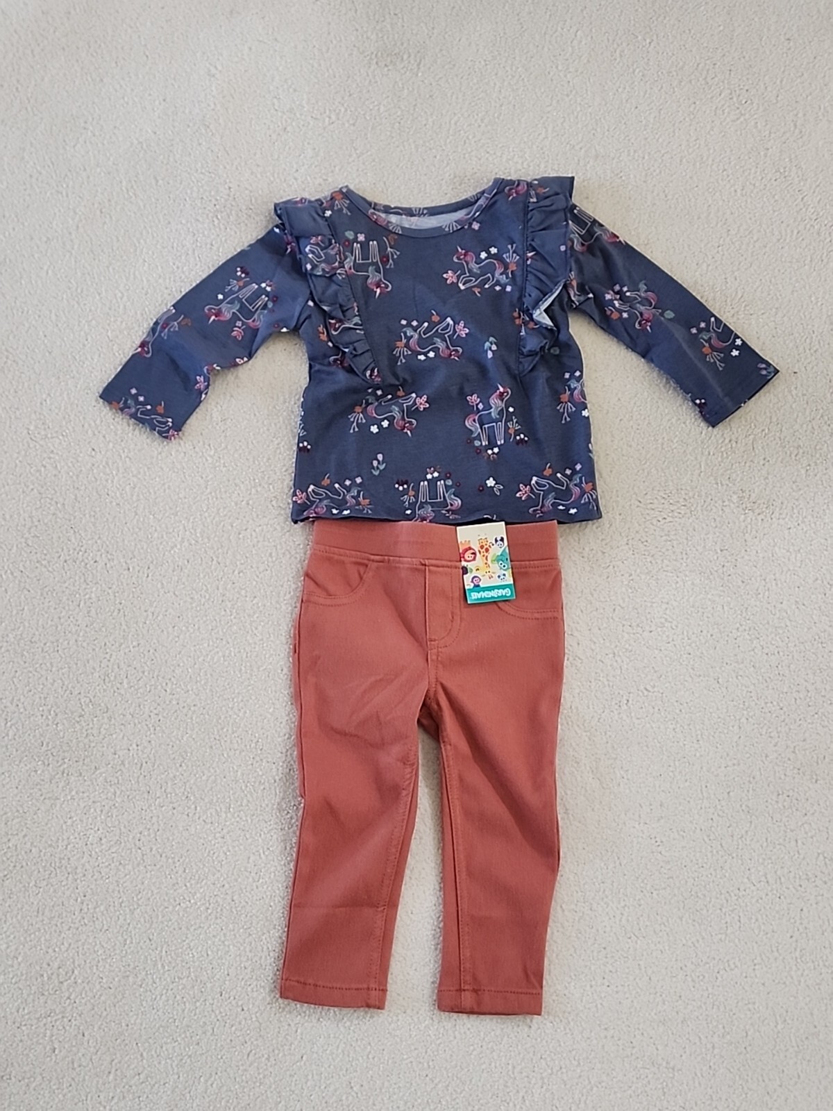 Garanimals baby girl 12 months Unicorn Ruffles gray tera cotta lavender.