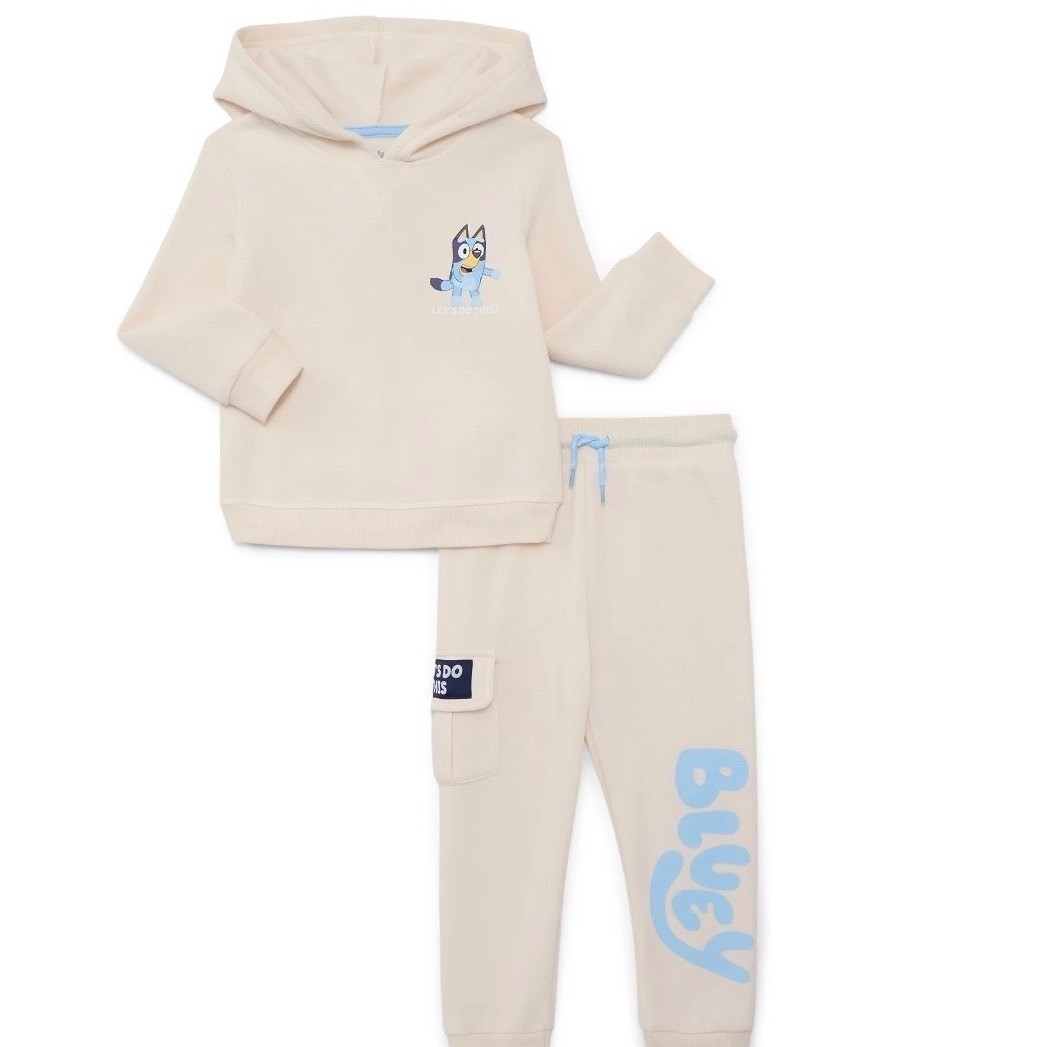 Bluey Kids Hoodie and Joggers Set Cream Bluey Family Graphic 2-Piece Outfit 3T