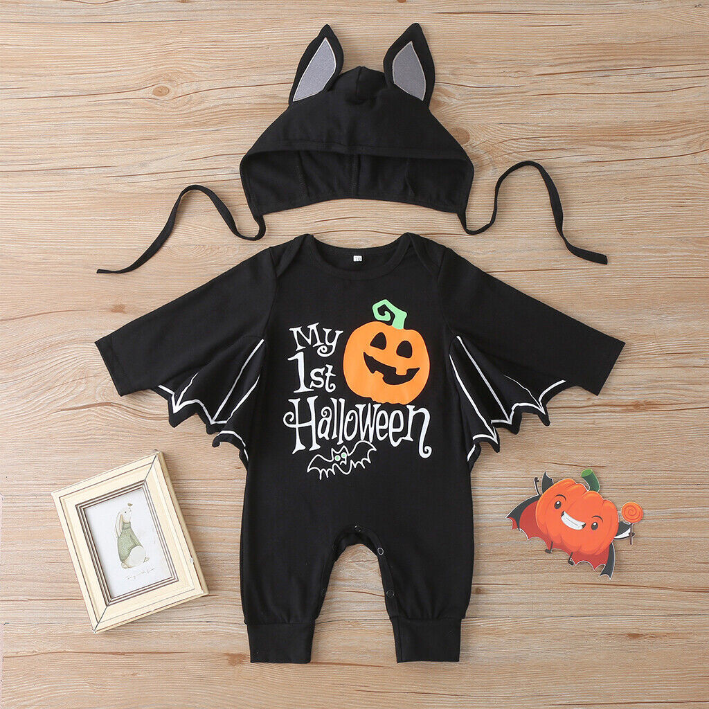 Halloween Newborn Toddler Baby Boys Girls Cosplay Bat Costume Romper Hat Outfits