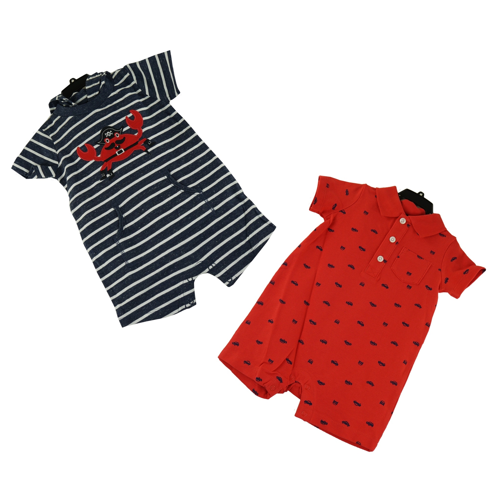 Carter’s Baby Boy Short Sleeve Romper 2 Pack, size 12M, Crab / Car Print
