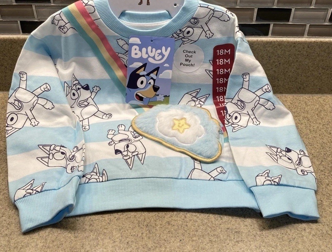Bluey Girls 2 Piece Shorts Set 18M Sweatshirt Fuzzy Cloud Pocket NWT