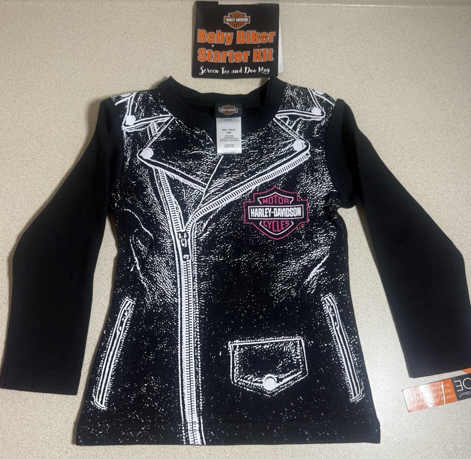 Harley Davidson Baby Biker Starter Kit Screen Tee & Doo Rag Girls 18 Months NEW
