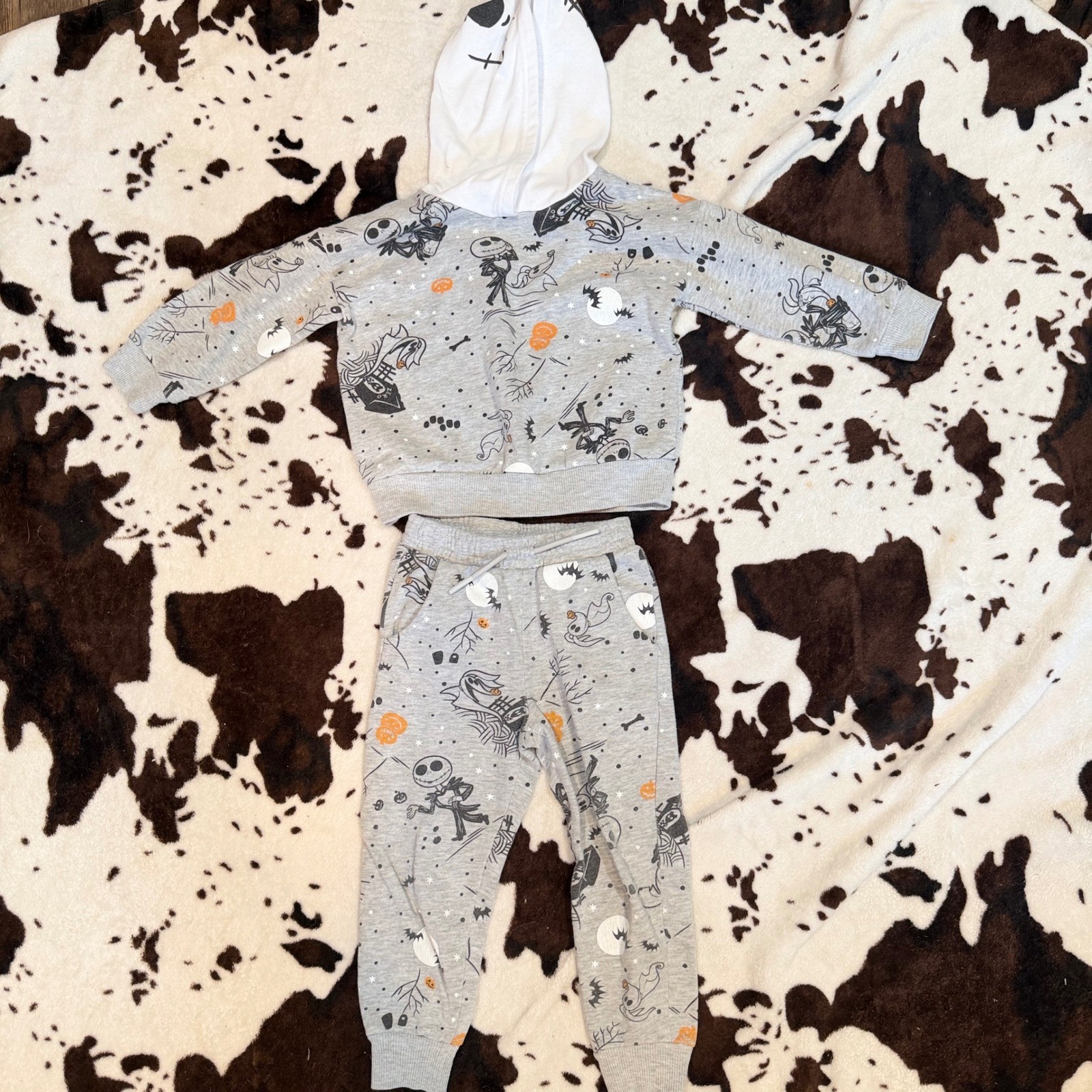 Disney Nightmare Before Christmas Hoodie Jogger Set Toddler 3T Grey Jack Spooky