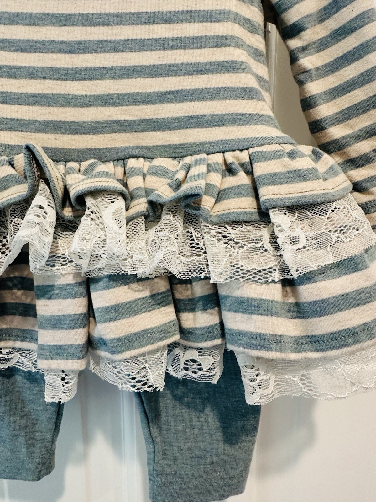 Pippa & Julie Blue and Cream Striped Set with Lace Size 9M NWOT