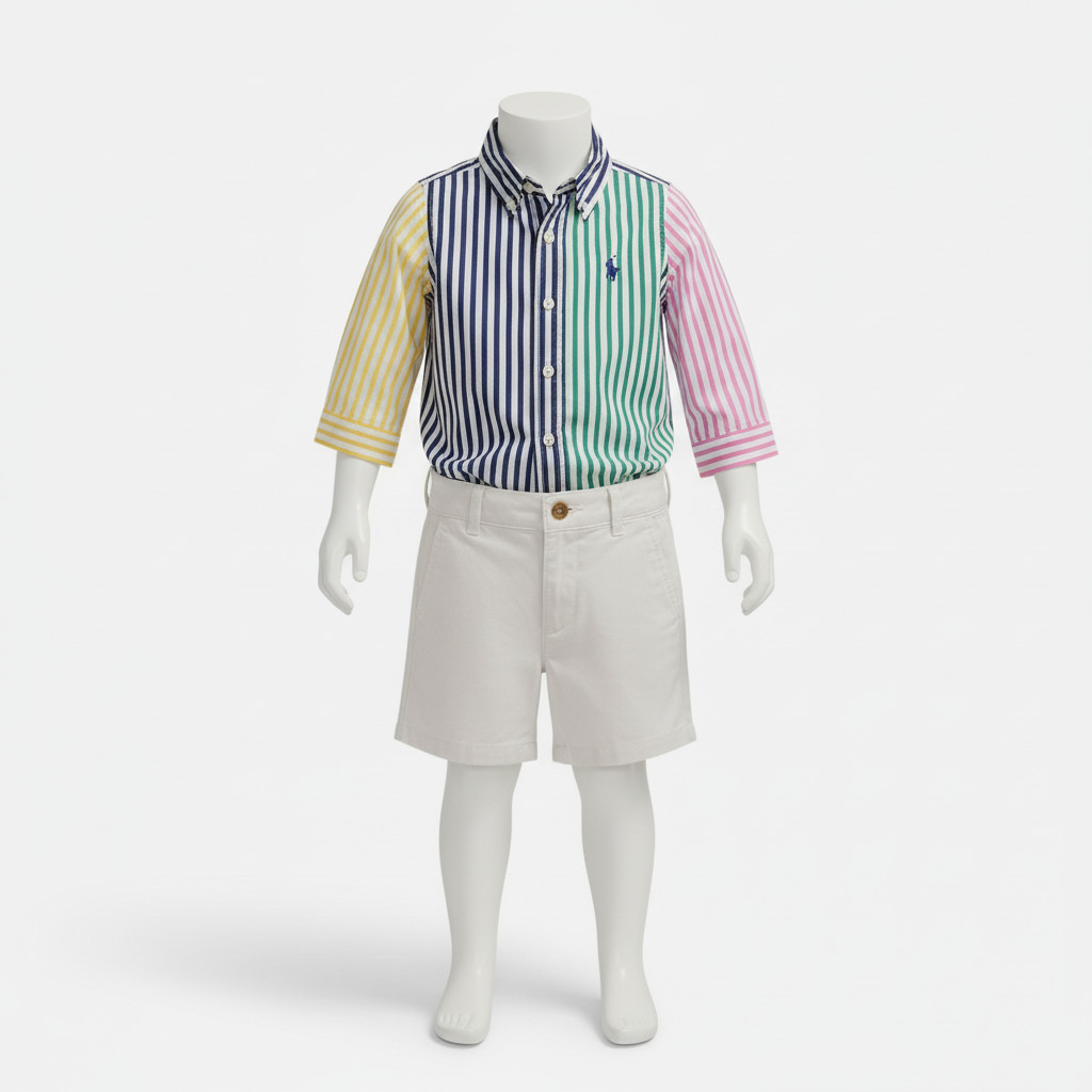 Polo Ralph Lauren Baby Boys White Fun Shirt and Flex Abrasion Shorts Set 6M